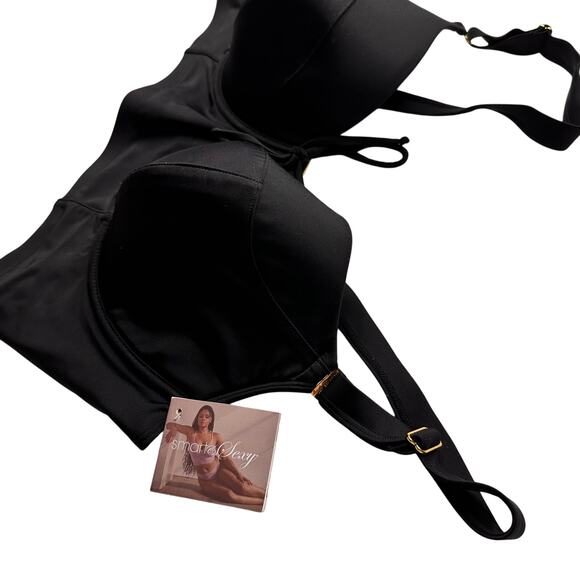 Long Lined Underwire Bikini Top | Black Hue 42D - Picture 5 of 7